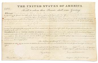 MONROE, JAMES. Two Partly-printed vellum Documents Signed, as President, each a land grant.